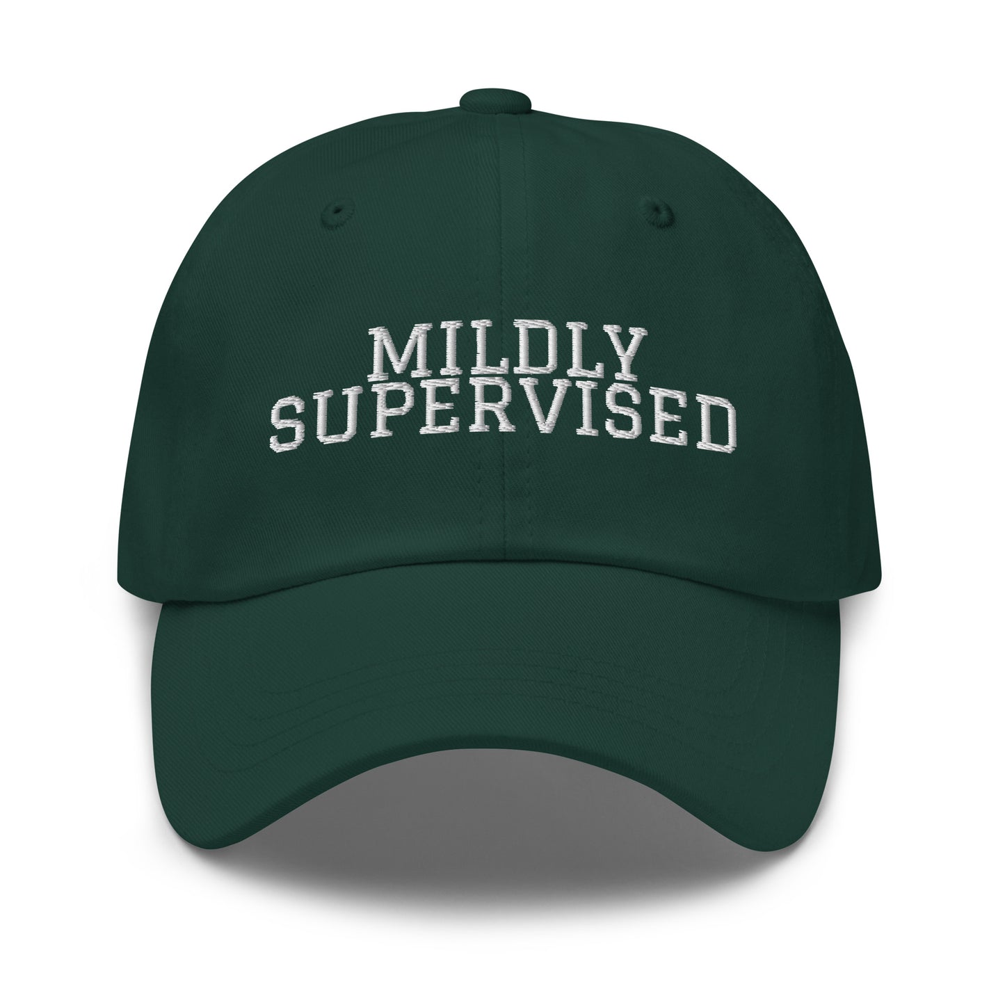 Mildly Supervised embroidered baseball cap in Spruce with white embroidery by White Boy Summer