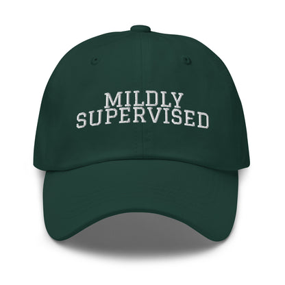 Mildly Supervised embroidered baseball cap in Spruce with white embroidery by White Boy Summer