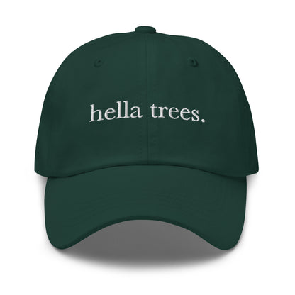 Hella Trees embroidered baseball cap in Spruce with white embroidery by White Boy Summer