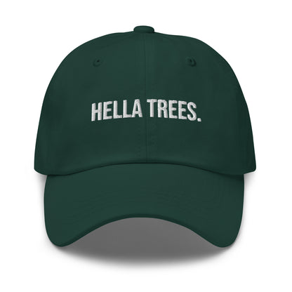 Hella Trees embroidered baseball cap in Spruce with white embroidery by White Boy Summer