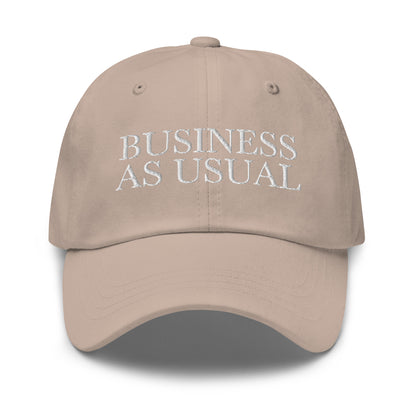 BUSINESS AS USUAL Stone front cap mockup