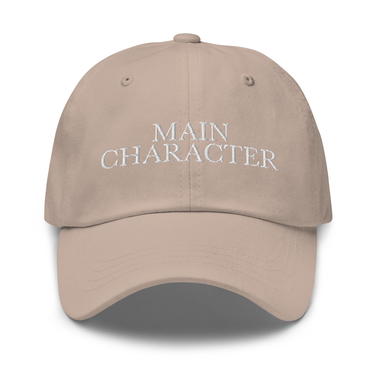 Main Character embroidered baseball cap in Stone with white embroidery by White Boy Summer