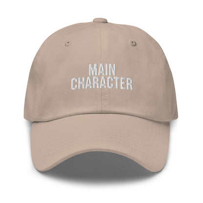 Main Character embroidered baseball cap in Stone with white embroidery by White Boy Summer