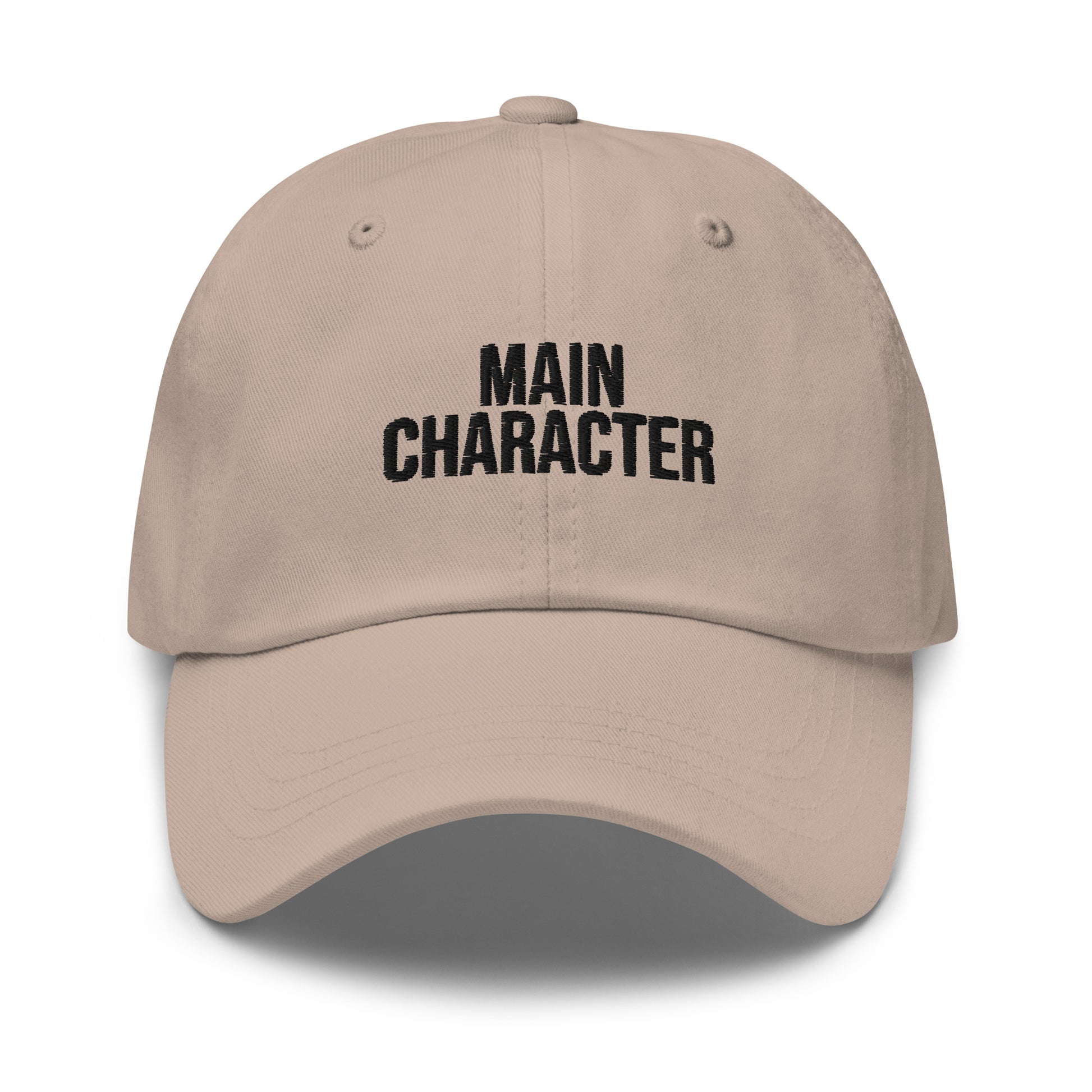 Main Character embroidered baseball cap in Stone with black embroidery by White Boy Summer