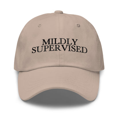 Mildly Supervised embroidered baseball cap in Stone with black embroidery by White Boy Summer