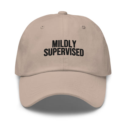 Mildly Supervised embroidered baseball cap in Stone with black embroidery by White Boy Summer