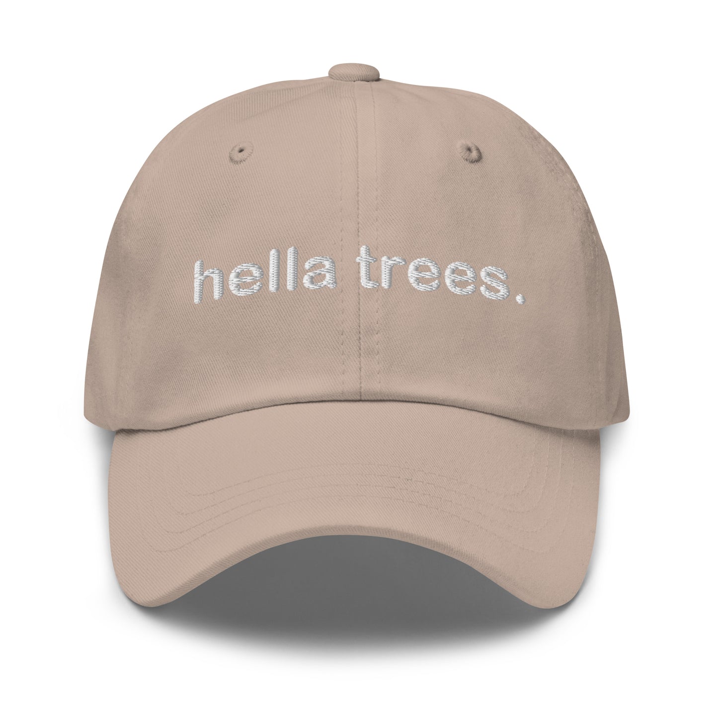 Hella Trees embroidered baseball cap in Stone with white embroidery by White Boy Summer
