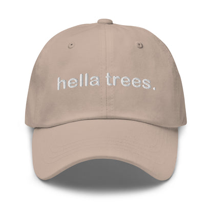 Hella Trees embroidered baseball cap in Stone with white embroidery by White Boy Summer