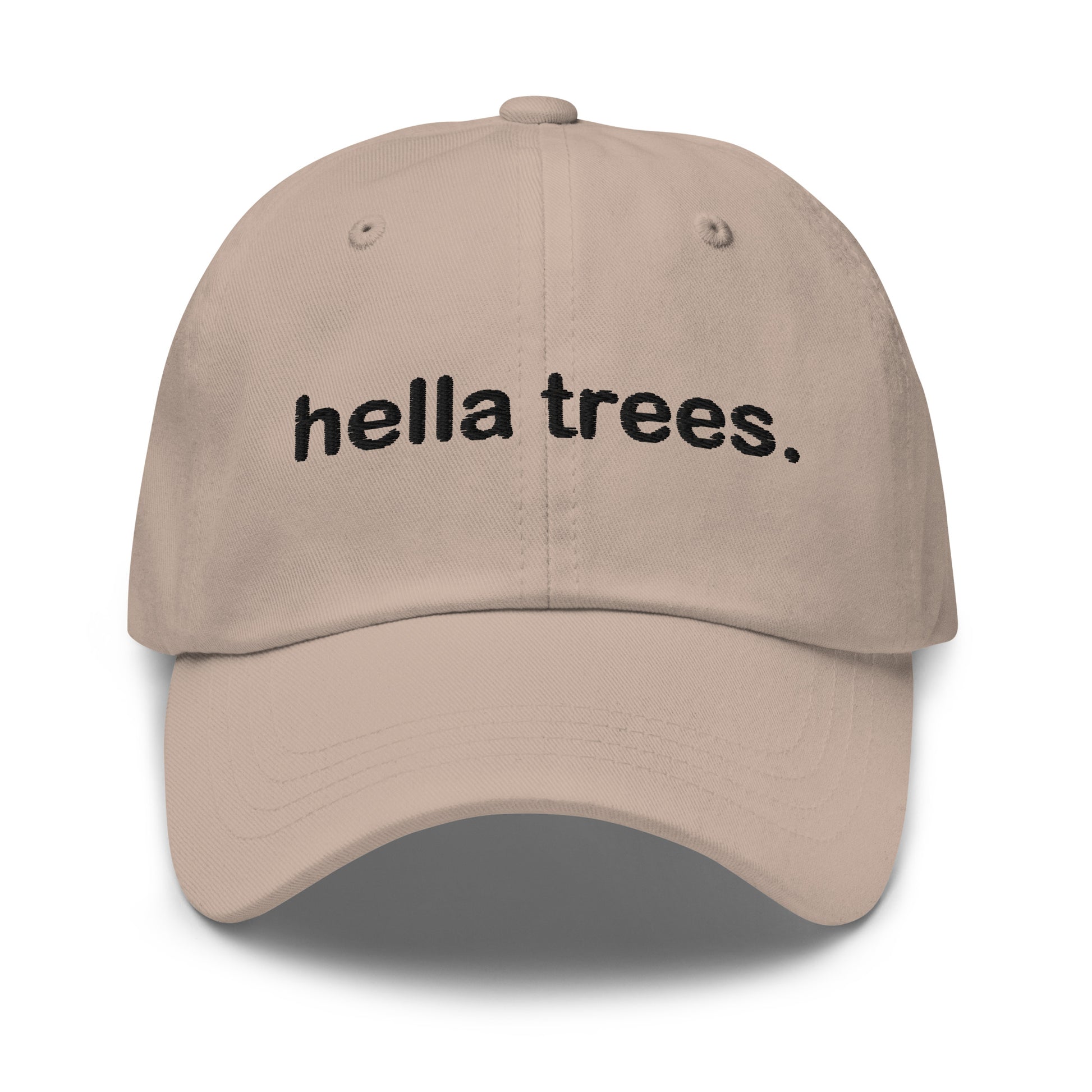 Hella Trees embroidered baseball cap in Stone with black embroidery by White Boy Summer