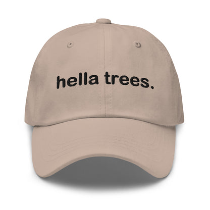 Hella Trees embroidered baseball cap in Stone with black embroidery by White Boy Summer