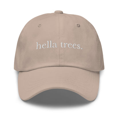 Hella Trees embroidered baseball cap in Stone with white embroidery by White Boy Summer