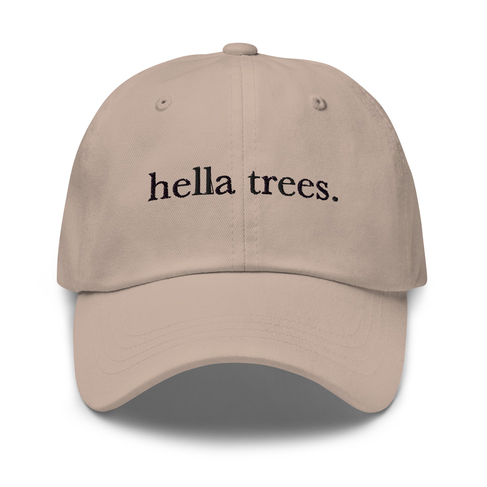 Hella Trees embroidered baseball cap in Stone with black embroidery by White Boy Summer