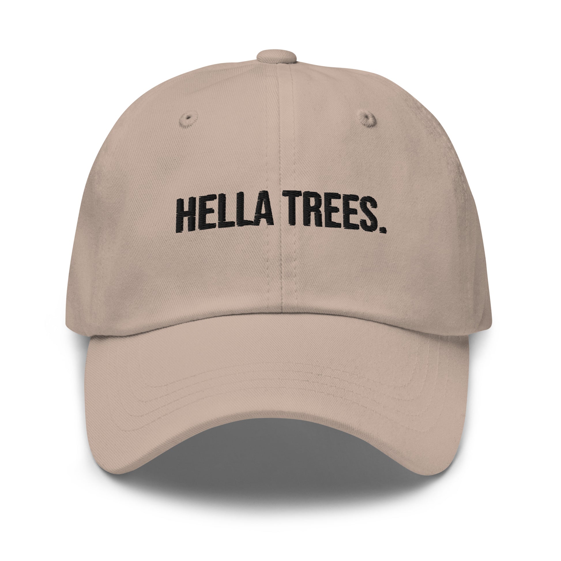 Hella Trees embroidered baseball cap in Stone with black embroidery by White Boy Summer