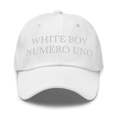 WHITE BOY SUMMER - White Boy Of The Year - "White Boy Numero Uno" - White Embroidered Baseball Cap - Hat White