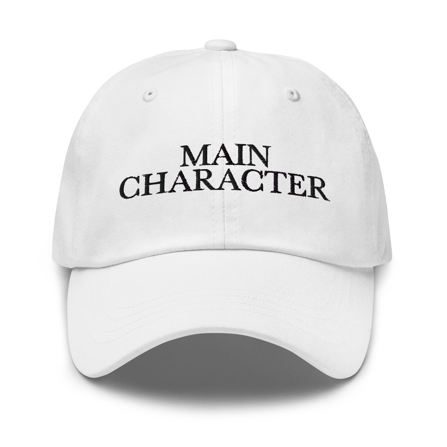 Main Character embroidered baseball cap in White with black embroidery by White Boy Summer