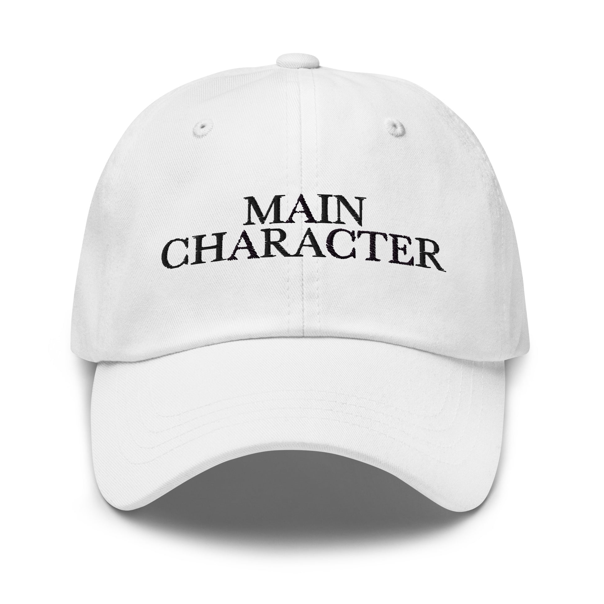 Main Character embroidered baseball cap in White with black embroidery by White Boy Summer