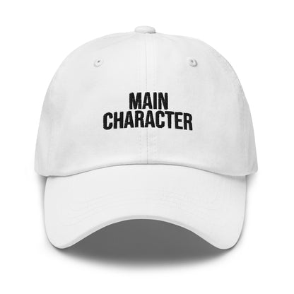 Main Character embroidered baseball cap in White with black embroidery by White Boy Summer