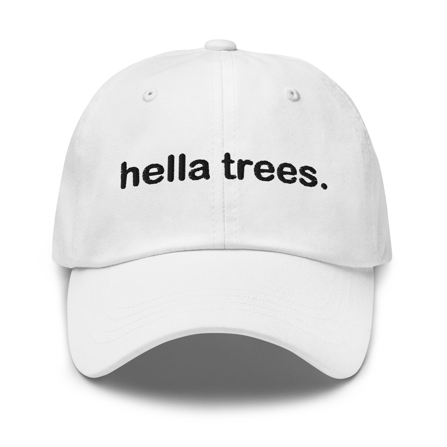 Hella Trees embroidered baseball cap in White with black embroidery by White Boy Summer