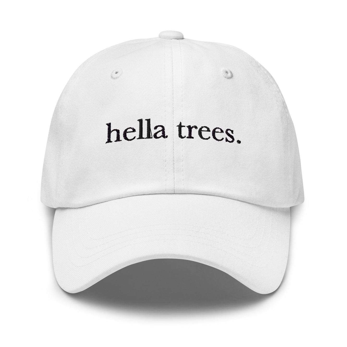 Hella Trees embroidered baseball cap in White with black embroidery by White Boy Summer