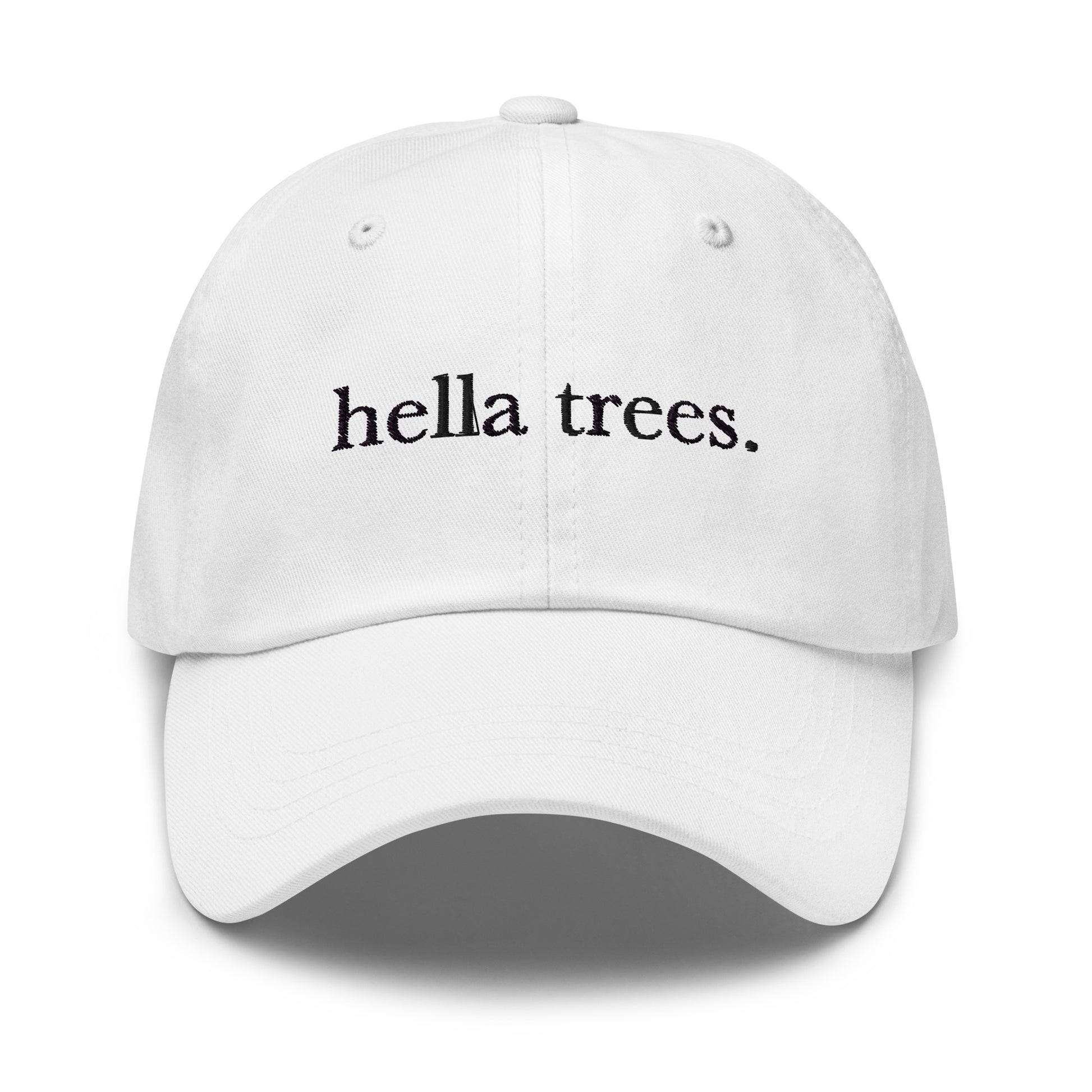 Hella Trees embroidered baseball cap in White with black embroidery by White Boy Summer