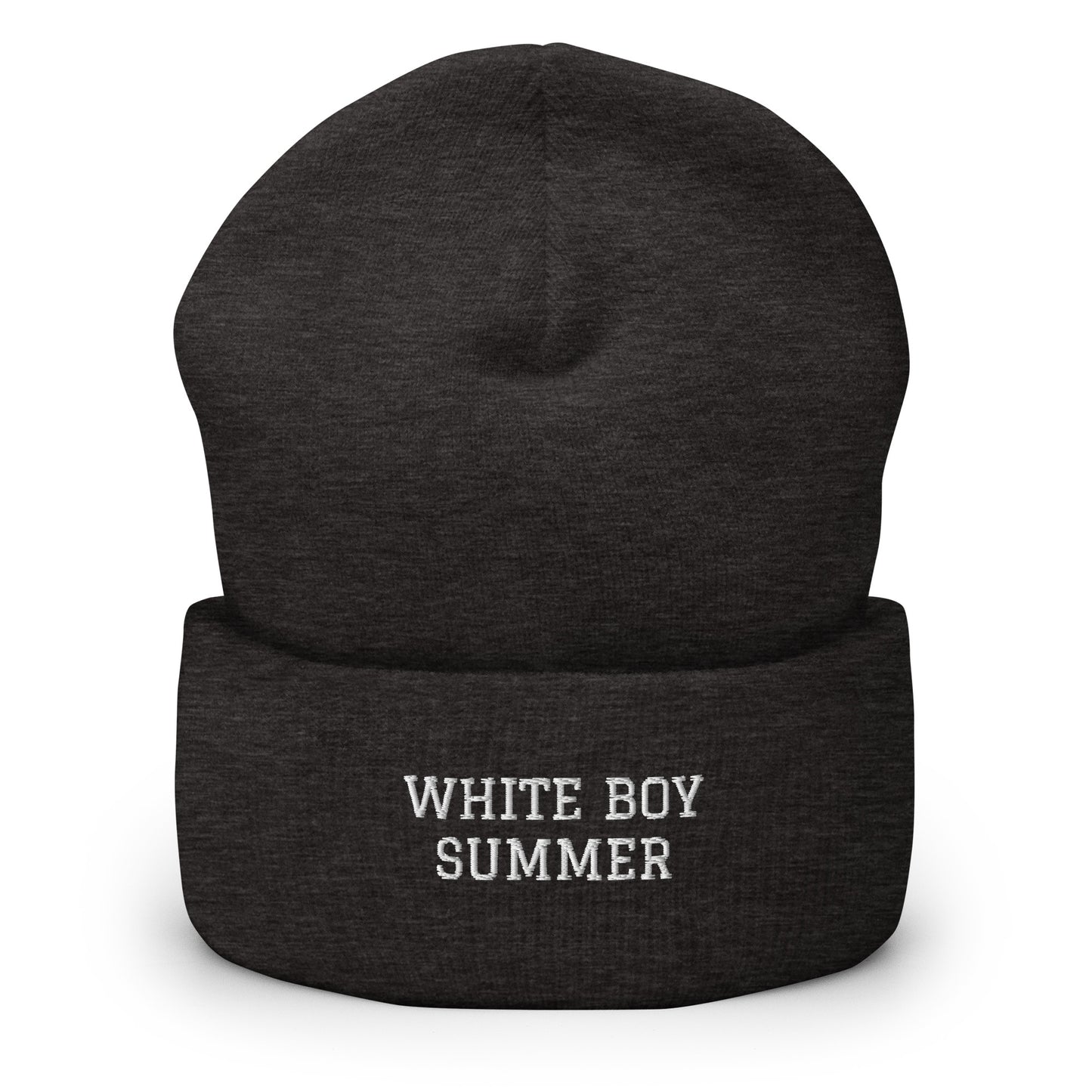 "White Boy Summer" - White Embroidered Cuffed Beanie