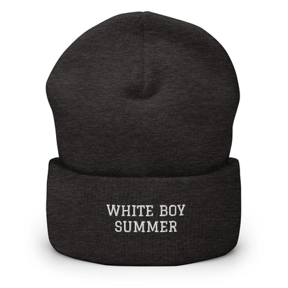 "White Boy Summer" - White Embroidered Cuffed Beanie