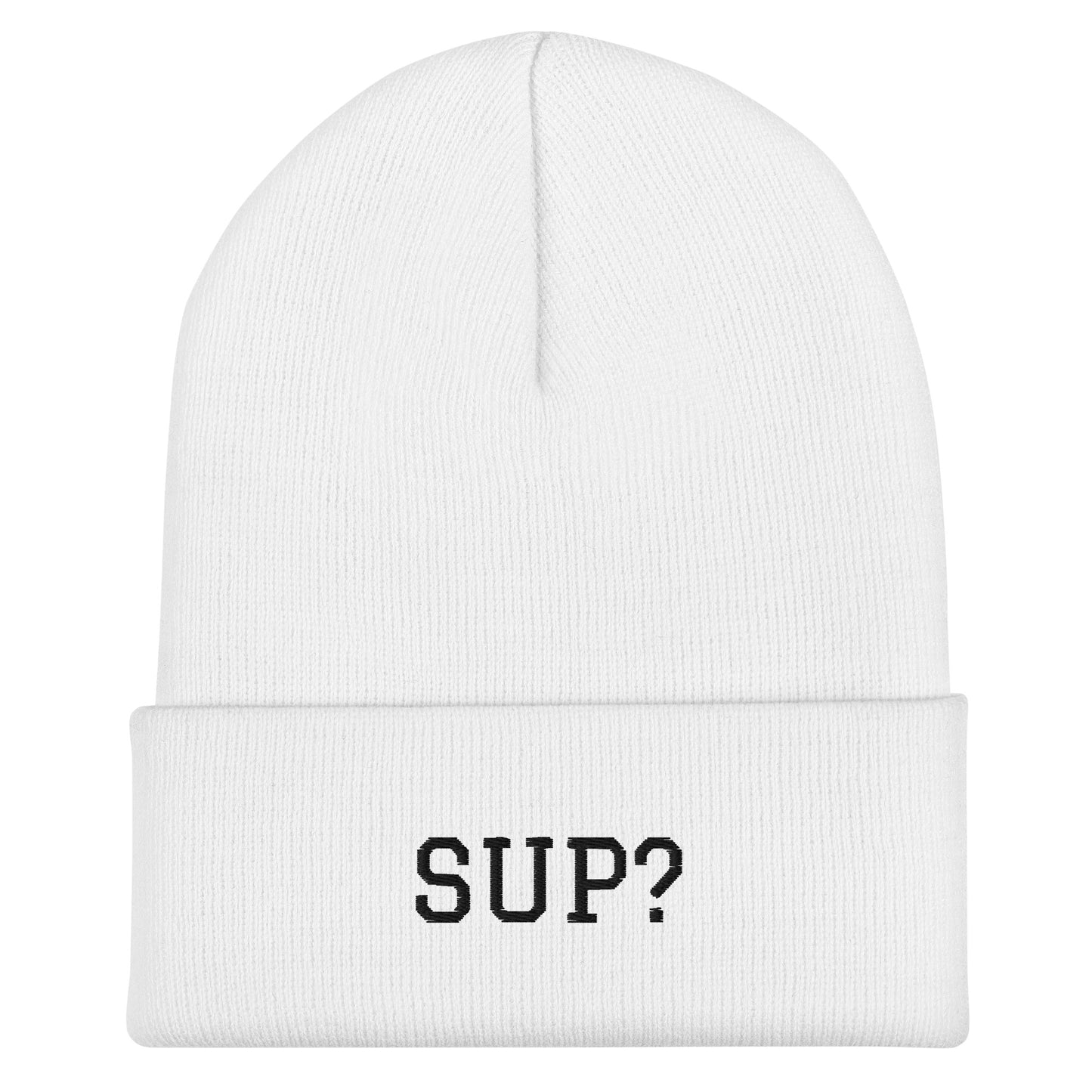 "Sup?" - Black Embroidered Cuffed Beanie