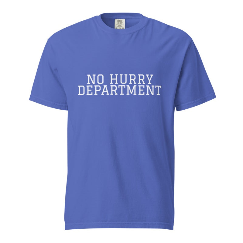 NO HURRY DEPARTMENT Flo Blue front mockup