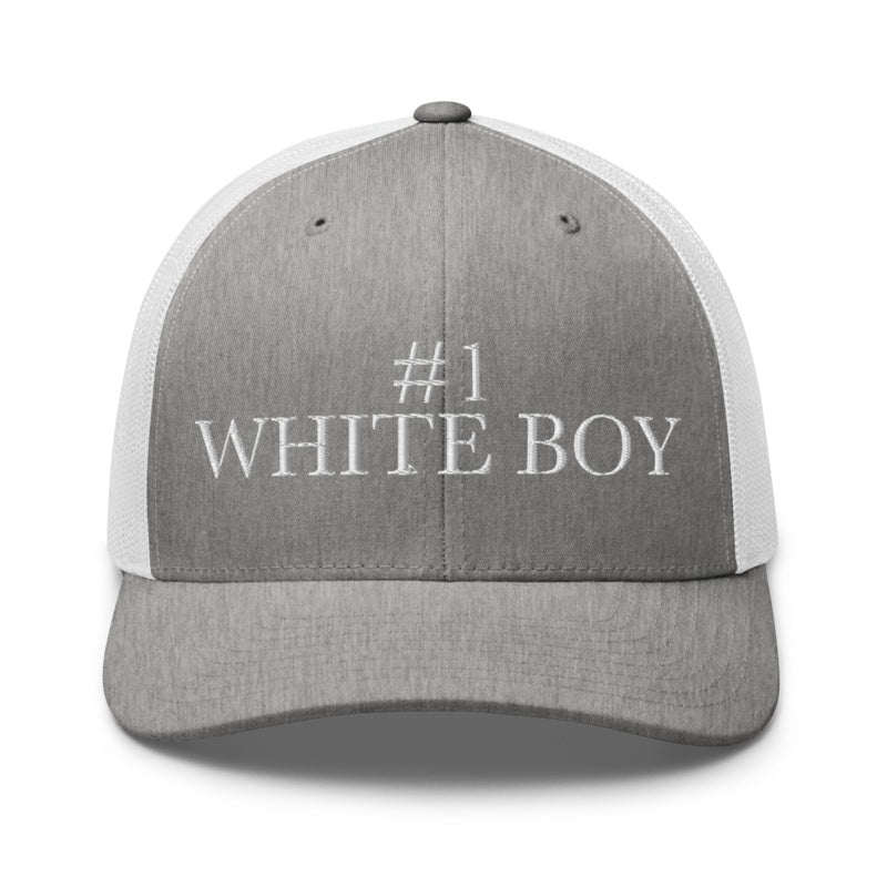 #1 WHITE BOY Heather Grey/White front mockup