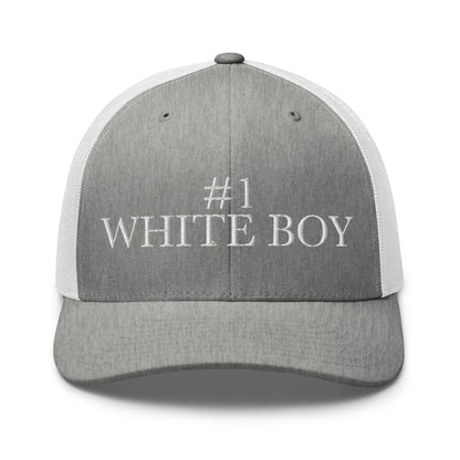 #1 WHITE BOY Heather Grey/White front mockup