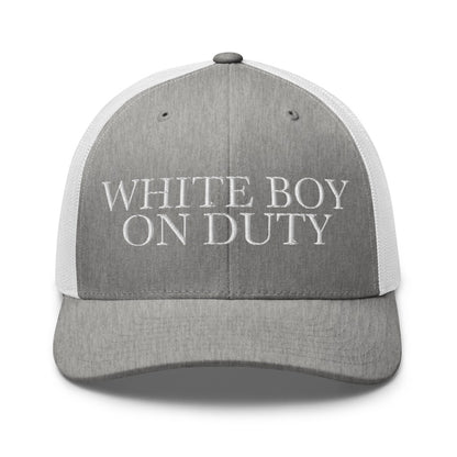 WHITE BOY ON DUTY Heather Grey/White front mockup