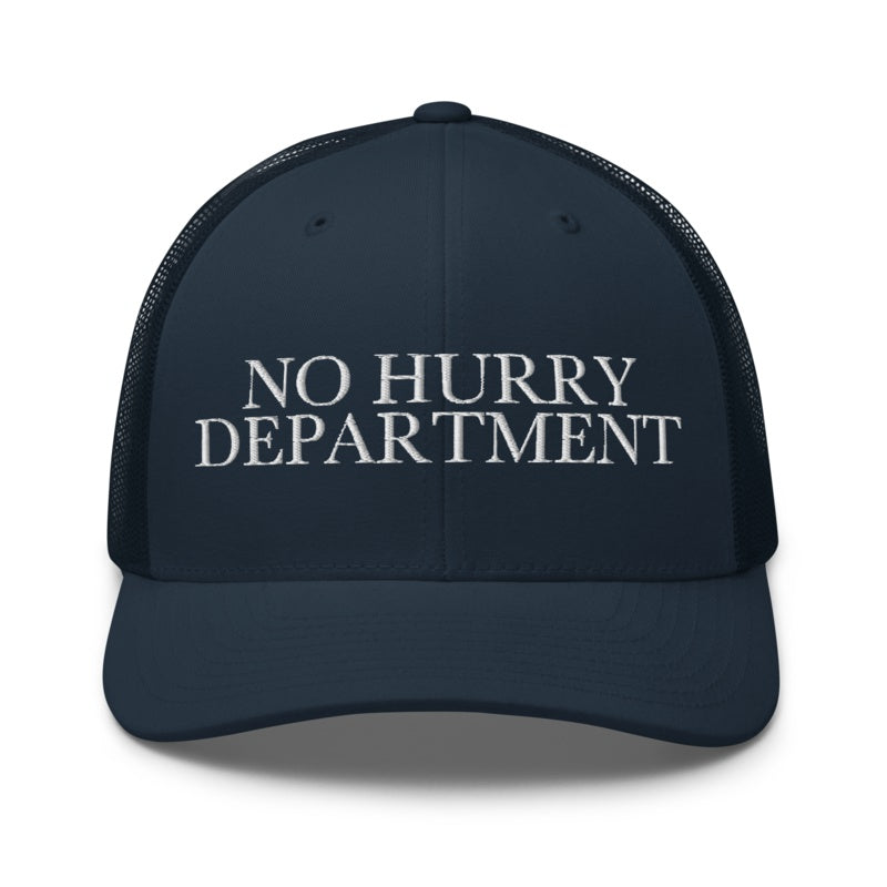 NO HURRY DEPARTMENT Navy front mockup