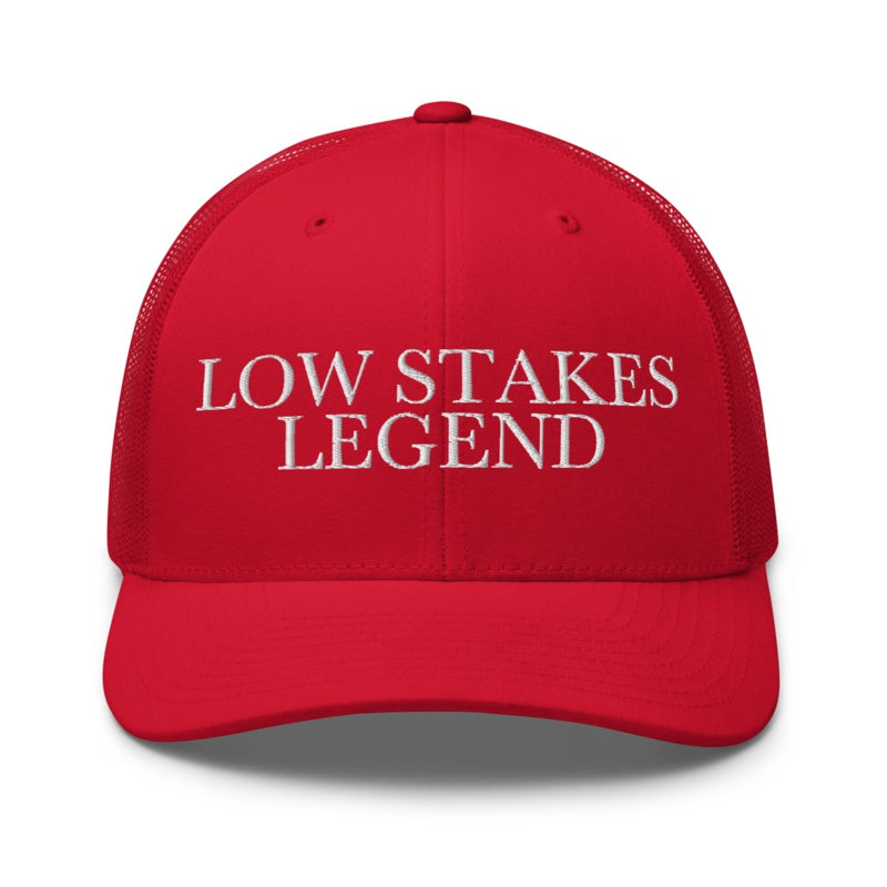 LOW STAKES LEGEND Red front mockup
