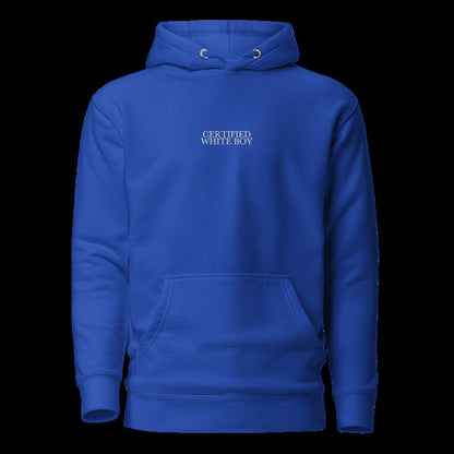 CERTIFIED WHITE BOY Team Royal front embroidered mockup