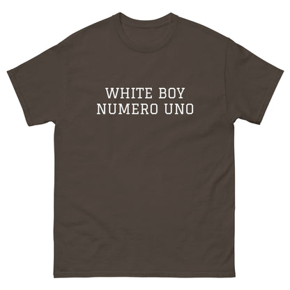 WHITE BOY SUMMER - White Boy Of The Year - "White Boy Numero Uno" - Classic Cotton Tee - T-Shirt Dark Chocolate