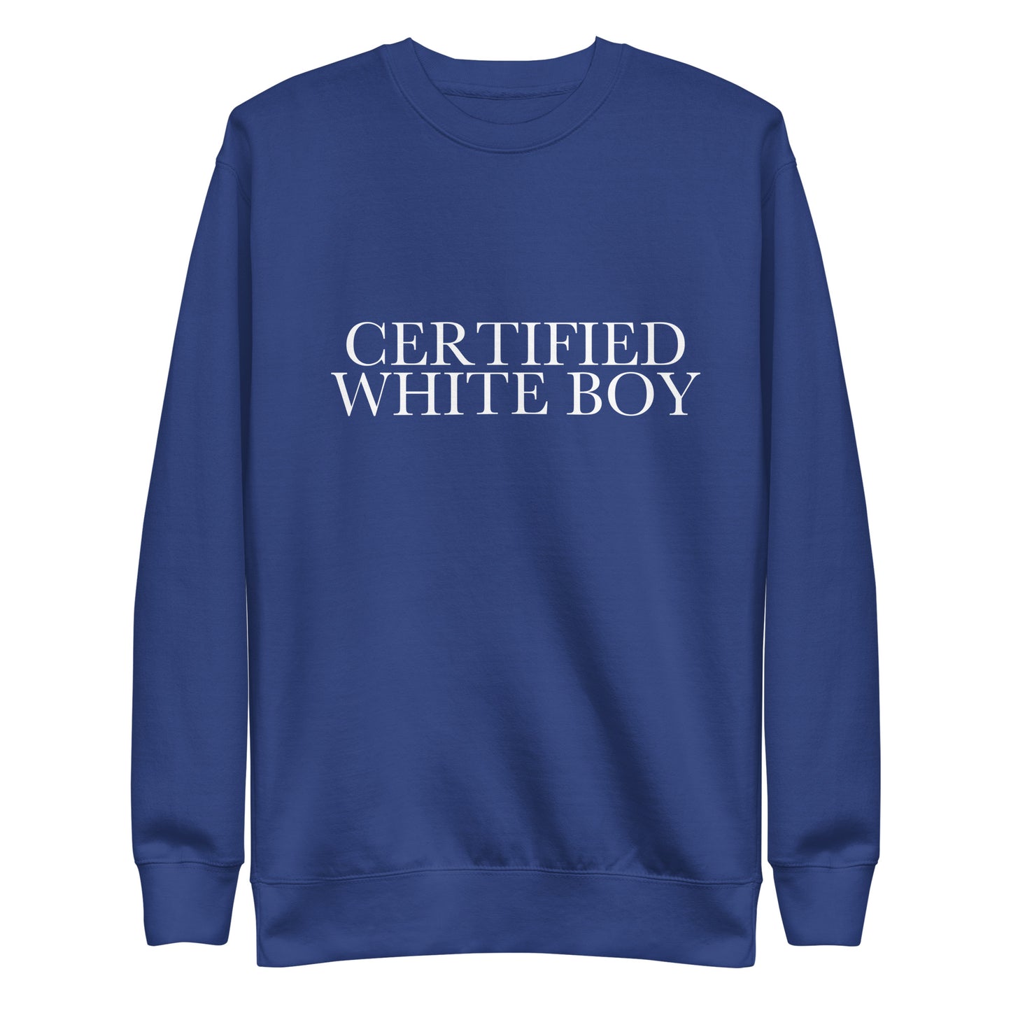 CERTIFIED WHITE BOY Team Royal front mockup