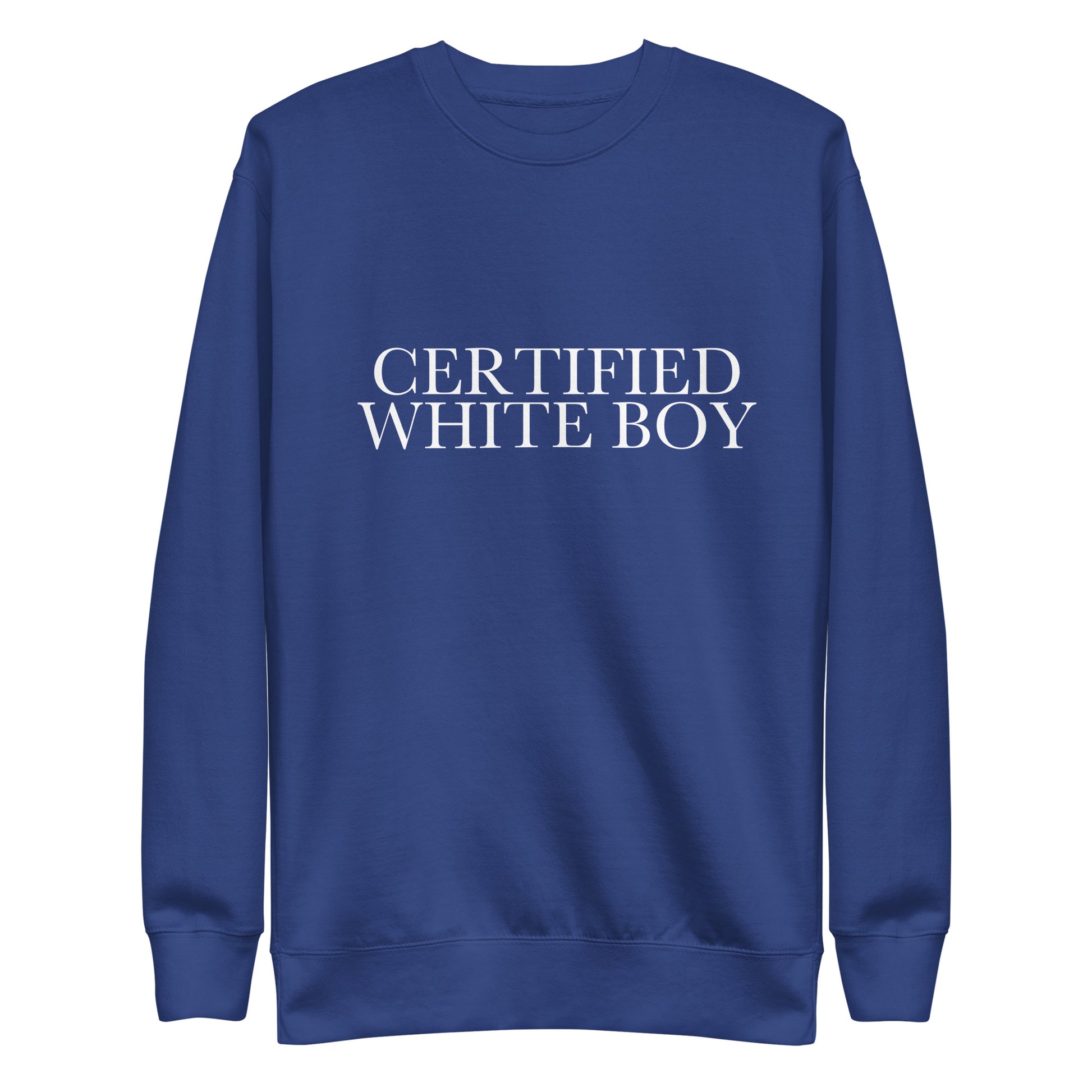 CERTIFIED WHITE BOY Team Royal front mockup